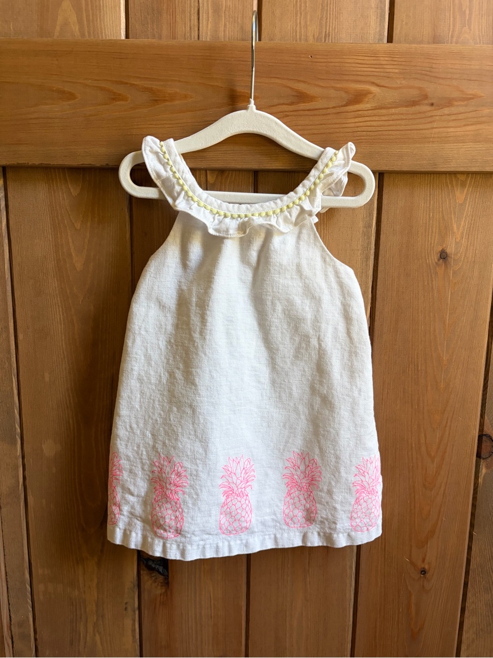 Janie & Jack Girls White Linen-Blend Pineapple Print Dress